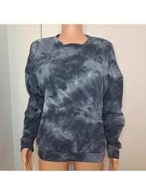 Anthropologie ALL FENIX Size S Aryah Blue Gray Tie Dye Sweatshirt Boxy Relaxed